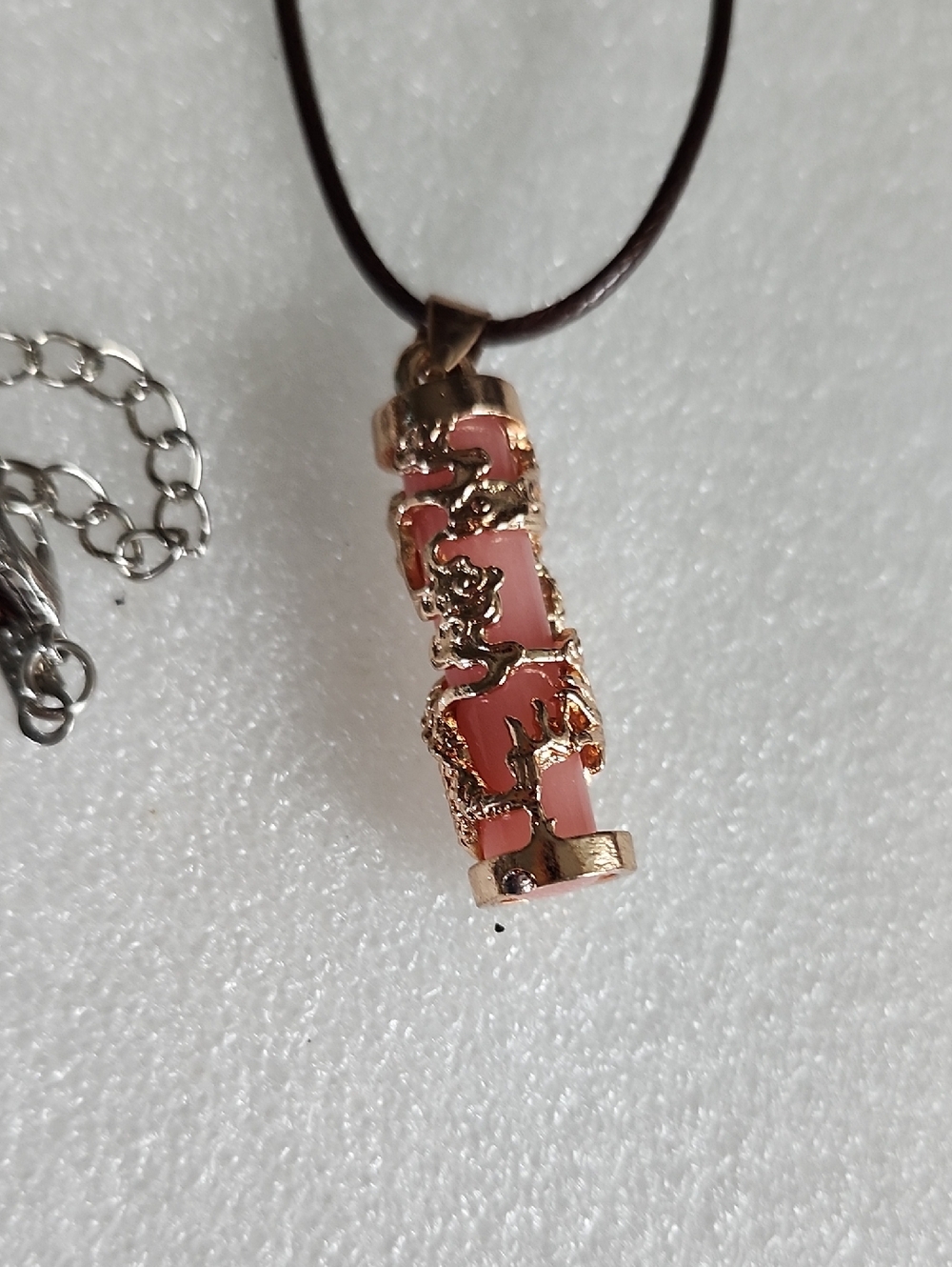 Hand Crafted Gold-Tone Dragon Pendant with Pink Inlay Necklace